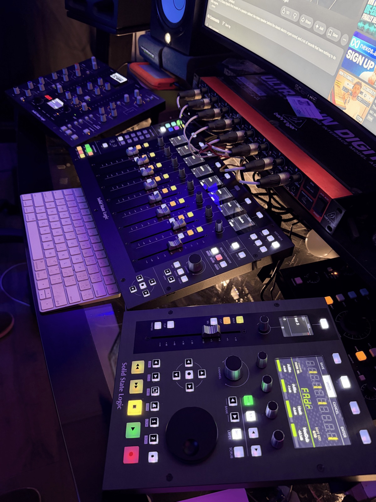 Professional mixing and mastering consoles inside Blue Sky Recording Studios